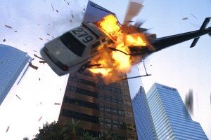 LFDH-611    The action is all real in LIVE FREE OR DIE HARD, including this shot of a patrol car sailing skyward, like a missile, into a helicopter..PHOTOGRAPHS TO BE USED SOLELY FOR ADVERTISING, PROMOTION, PUBLICITY OR REVIEWS OF THIS SPECIFIC MOTION PICTURE AND TO REMAIN THE PROPERTY OF THE STUDIO. NOT FOR SALE OR REDISTRIBUTION.