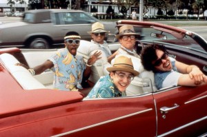 REVENGE OF THE NERDS II: NERDS IN PARADISE, (front l-r): Robert Carradine, Timothy Busfield, Curtis Armstrong, (back l-r): Larry B. Scott, Andrew Cassese, 1987, TM and Copyright (c)20th Century Fox Film Corp. All rights reserved.